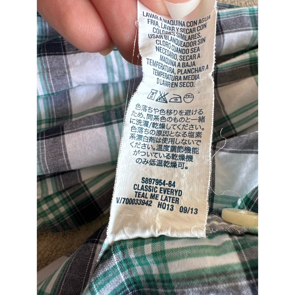 Old Navy The Classic Shirt Teal/White Check Button-Down Long Sleeve Button-Up M - Picture 7 of 8